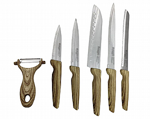 סט 6 חלקים עם 5 סכינים + קולפן בעיצוב דמוי עץ La Kitchenette 902411 סט 6 חלקים עם 5 סכינים + קולפן בעיצוב דמוי עץ La Kitchenette 902411