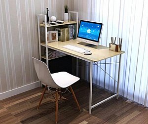 שולחן מחשב עבודה פרקטי כולל 5 מדפים דגם קומפקט - צבע עץ שולחן מחשב עבודה פרקטי כולל 5 מדפים דגם קומפקט - צבע עץ